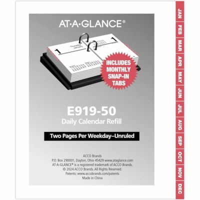 At-A-Glance 2026 Daily Desk Calendar Refill 2-Pages/Day - 3-3/4" H x 3" W - English - Daily - 12 Month - January 2026 to December 2026 - 1 Day Double Page Layout - 3" (76.20 mm) x 3 3/4" (95.25 mm) Sheet Size - Desk - Red - Paper - Event Planning Sheet, Task List, Appointment Schedule, Reference Mon RECYCLED AT-A GLANCE FITS BASE E19  30% PCW