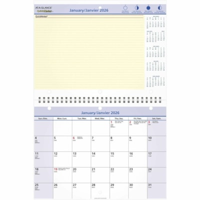 CALENDRIER MENS. BUREAU/MURAL 11 X 8 PO  3 TROUS  BILINGUE RELIURE À SPIRALE MÉTALLIQUE