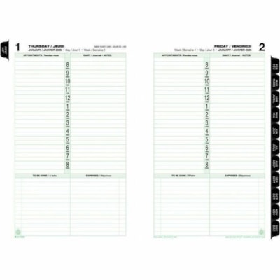 Day-Timer Refill Daily Desk Size 1PPD Bilingual - Desk - Daily - 12 Month - January 2025 to December 2025 - 1 Day Single Page Layout - 5 1/2" (139.70 mm) x 8 1/2" (215.90 mm) Sheet Size - 7 x Holes - Paper - Phone Directory, Address Directory, Planner Page, Auto Mileage, Hole-punched, Reference Shee PPD 5.5X8.5 BILLINGUAL 30% PCW