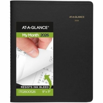 At-A-Glance 2026 Monthly Planner - 11" H x 8-7/8" W - Black - English - Monthly - 15 Month - January 2026 to March 2027 - 1 Month Double Page Layout - 8 7/8" (225.30 mm) x 11" (279.40 mm) Sheet Size - Spiral Bound - Paper - Black Simulated Leather, Faux Leather Cover - Monthly Planner, Event Plannin 9 X 11 BLK ENGLISH 