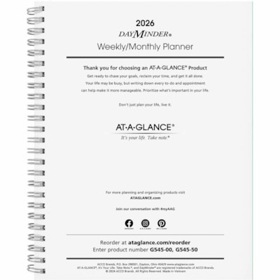 At-A-Glance Executive G5455026 Planner Refill - Weekly, Monthly - 12 Month - January 2026 to December 2026 - 1 Week, 1 Month Double Page Layout - 6 7/8" (174.63 mm) x 8 3/4" (222.25 mm) Sheet Size - Spiral Bound - Paper Cover - Monthly Tab, Expense Tracking, Contact Sheet, Bleed Resistant Paper - 1  FOR G54500 6-7/8 X 8-3/4 SFI CERTIFIED