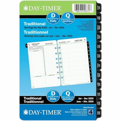 Day-Timer 2026 Dated Refill 2-Pages/Day Desk - 8-1/2" H x 5-1/2" W - Bilingual - Folio/Desk - Daily - 12 Month - January 2026 to December 2026 - 7:00 AM to 10:00 PM - Hourly - 1 Day Double Page Layout - 5 1/2" (139.70 mm) x 8 1/2" (215.90 mm) Sheet Size - 7 x Holes - Desk - Paper - Paper Cover - Ref BILLINGUAL 5.5X8.5 30% PCW