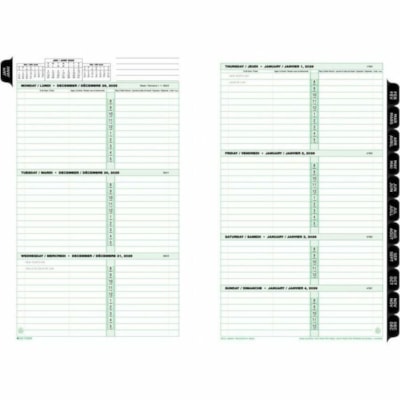 Day-Timer Refill Weekly Desk Size 2PPW Bilingual - Desk - Weekly - 12 Month - January 2025 to December 2025 - 1 Day, 1 Week Double Page Layout - 5 1/2" (139.70 mm) x 8 1/2" (215.90 mm) Sheet Size - 7 x Holes - Paper - Reference Month, Planner Page, Auto Mileage - 1 Each 5.5X8.5 30% PCW