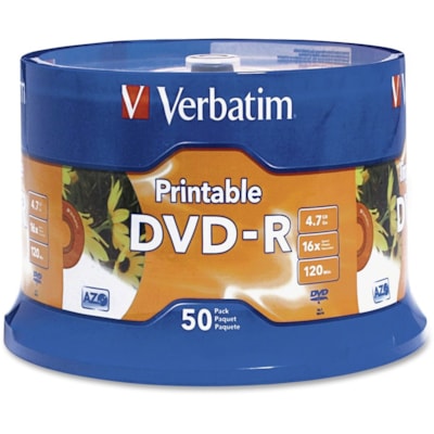 Verbatim DVR-R 4.7GB 16X White Inkjet Printable with Branded Hub - 50pk Spindle - 120mm - Printable - Inkjet Print Technology SPINDLE 4.7GB 