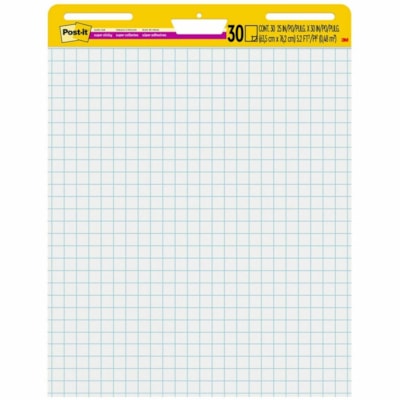 Post-it® Self-Stick Easel Pad Value Pack - 30 Sheets - Stapled - Feint Front Ruling - Blue Margin - 18.50 lb (8391.46 g) Basis Weight - 25" (635 mm) x 30" (762 mm) Sheet Size - White Paper - Cardboard Cover - Self-adhesive, Repositionable, Resist Bleed-through, Removable, Sturdy Back - 2 / Carto GRID LINES 25"X30" 30 SHEETS /PAD SELF-STICK