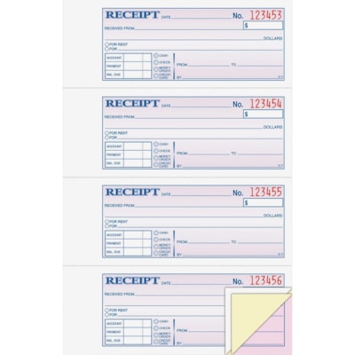 Adams Tapebound 3-part Money Receipt Book - 100 Sheet(s) - Tape Bound - 3 Part - Carbonless Copy - 2.75" (69.85 mm) x 7.62" (193.55 mm) Form Size - White, Canary, Pink - Assorted Sheet(s) - 1 Each CARBONLESS MONEY/RECEIPT BOOKS CANARY & PINK DUPLICATEBEHIND