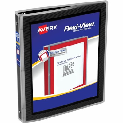 Avery® Flexi-View(tm) Binder 1/2" , Round Rings, Black - 1/2" (12.70 mm) Binder Capacity - Letter - 8 1/2" (215.90 mm) x 11" (279.40 mm) Sheet Size - 100 Sheet Capacity - 3 x 0.50" (12.70 mm) Ring(s) - Fastener(s): Round Ring - Pocket(s): 0, Internal - Polypropylene - Black - Flexible, Durabl ROUND RINGS BLACK