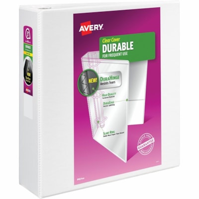 Avery® Durable View Binder 3" , Slant D Rings, White - 3" (76.20 mm) Binder Capacity - Letter - 8 1/2" (215.90 mm) x 11" (279.40 mm) Sheet Size - 635 Sheet Capacity - 3 Ring(s) - Fastener(s): Slant Ring - Pocket(s): 2 - Polypropylene - Recycled - Pocket, Durable, Tear Resistant, Flexible, Split  WHITE  D-RING 3"