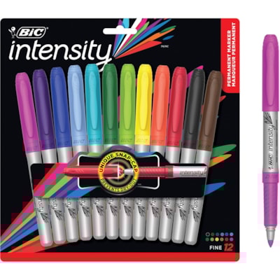 BIC Intensity Permanent Markers, Fine Tip Permanent Markers, Assorted Colours, 12-Count Pack, Black Markers for School Supplies and Office Supplies - 1.8 mm (0.07") Bold, Fine Marker Point - Assorted Ink - 12 Pack 12PK FINE POINT