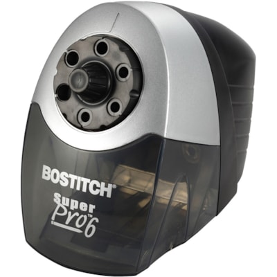 Bostitch Super Pro Commercial Pencil Sharpener - Desktop - 6 Hole(s) - 7.50" (190.50 mm) Height x 5" (127 mm) Width x 9" (228.60 mm) Depth - Gray, Black - 1 Each 12X LONGER CUTTER LIFE 6 SIZE SELECTOR DIAL  SILVER