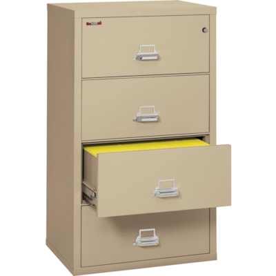 FireKing Insulated File Cabinet - 4-Drawer - 31.1" (790.58 mm) Width x 22.1" (561.98 mm) Depth x 52.8" (1339.85 mm) Height - 4 x Drawer(s) for File - Legal, Letter - Lateral - Fire Resistant - Parchment - Powder Coated - Steel FIREPROOF PARCHMENT 750LB 31-1/8WX52-13/16HX22-1/8