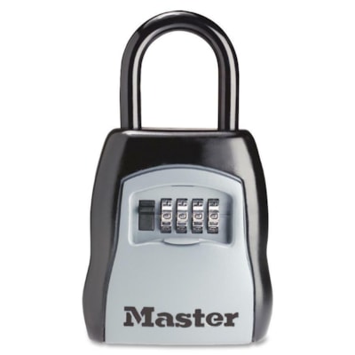 Master Lock Portable Storage Lock - 4 Digit - 1.40" (35.56 mm) Shackle Diameter - Cut Resistant - Metal - Black, Silver - 1 Each W/4 CHANGEABLE COMBO DIALS EASY TO RESET COMBINATION