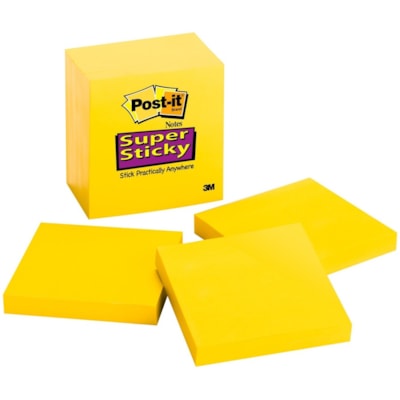 Post-it® Super Sticky Note - 90 - 3" (76.20 mm) Flag/Note Width x 3" (76.20 mm) Flag/Note Length - Square - Daffodil - Self-adhesive - 5 / Pack 654-5SSY-C ELECTRIC YELLOW 3INX3IN (76MMX76MM)