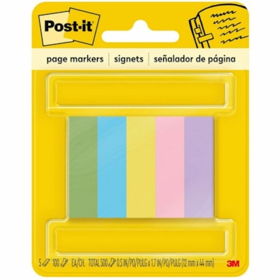 Signet Post-it® - 100 - largeur de drapeau/note 1/2 po (12,70 mm) x longueur de drapeau/note 2 po (50,80 mm) - Rectangulaires - Non ligné - Bleu électrique, Jaune, Aqua Wave, Vert - Papier - Amovible, Autocollant - 500 / emballage ULTRA COULEURS 1/2 X 2PO 100 SIGNETS/BLOC  5 BLOCS/PQT