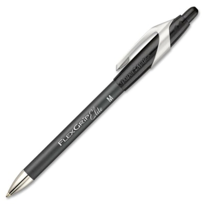 Paper Mate FlexGrip Elite Retractable Ballpoint Pens - Medium Pen Point - Refillable - Retractable - Black Ink - Black Rubber Barrel - Metal Tip - 1 Dozen  