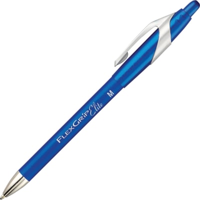 Paper Mate FlexGrip Elite Retractable Ballpoint Pens - Medium Pen Point - Refillable - Retractable - Blue Ink - Blue Rubber Barrel - Metal Tip - 1 Dozen MED W/ANTI GERM COATING 