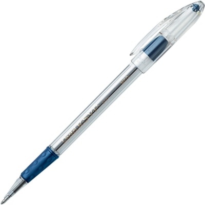 Pentel R.S.V.P. Ballpoint Stick Pens - 1 mm (0.04") Medium Pen Point - Refillable - Blue Ink - Clear Barrel - 1 Dozen RUBBER GRIP REFILLABLE STAINLESS STEEL TIP