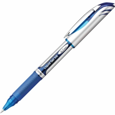 EnerGel - Stylos à encre gel liquide EnerGel Deluxe - 0,7 mm (0,03 po) Moyenne Pointe de stylo - Rechargeable - Ink Bleu - A base de gel - Barrel Argenté - 1 chaque FAIT DE 50% À MATÉRIEL RECYCLÉ 