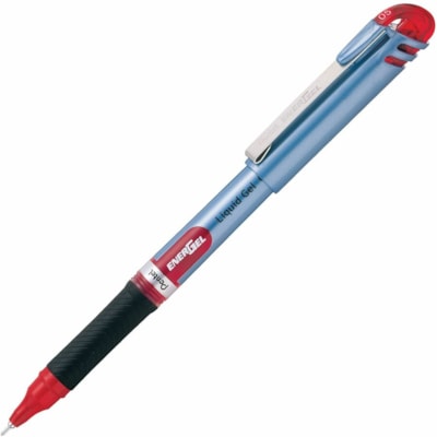 EnerGel Liquid Gel Pen, (0.5mm) Needle Tip, Red Ink - Pentel EnerGel Liquid Gel Rollerball Pen with Cap to Protect Pockets, Everyday Writing, Office Supplies, School Supplies, 0.5mm, Fine Needle Point, Blue Barrel, Red Ink LIQUID GEL 0.5MM 