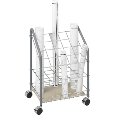 Safco - Lime à rouleaux de fil d'acier tabulaire - 3,75 po (95,25 mm) Diamètre de rouleau - Roulettes à frein - Gris - Acier - 1 chaque D'ACIER SUR ROULETTES À 20 COMPARTIMENTS GRIS PÂLE  SAFCO