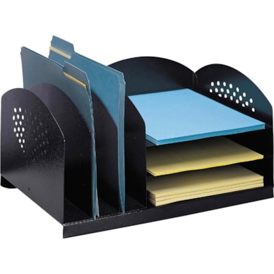 Safco 3 & 3 Combination Rack Desktop Organizers - 6 Compartment(s) - 3 Divider(s) - 3 Tier(s) - 8.3" (209.55 mm) Height x 16.3" (412.75 mm) Width x 11.3" (285.75 mm) Depth - Desktop - Powder Coated - Black - Steel - 1 Each 3HORIZONTAL/3 UPRIGHT SECTIONS 16 1/4"W X 11 1/4"D X 8 1/4"H