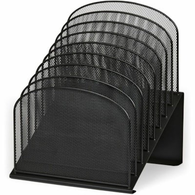 Safco Onyx Wire Mesh Desktop Organizer - 8 Compartment(s) - Compartment Size : 1" (25.40 mm) - 14" (355.60 mm) Height x 11.8" (298.45 mm) Width x 10.8" (273.05 mm) Depth - Desktop - Powder Coated - Black - Steel - 1 Each 8 TIERED SECTIONS EACH 1" WIDE 11 3/4"W X 10 3/4"D X 14"H