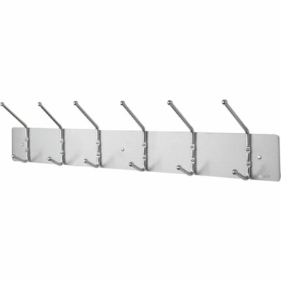 Safco 6-Hook Contemporary Steel Coat Hooks - 6 Hooks - 10 lb (4535.92 g) Capacity - 7" (177.80 mm) Height x 36" (914.40 mm) Width - for Garment - Steel - Silver - 1 Pack Each  