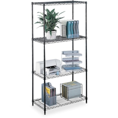 Safco Commercial Wire Shelving - 48" (1219.20 mm) Width x 18" (457.20 mm) Depth x 72" (1828.80 mm) Height - 4 x Shelf(ves) - 500 lb (226796.19 g) Load Capacity - Leveling Glide - Black - Powder Coated - Steel - Assembly Required UNIT 48" X 18" BLACK  RTA
