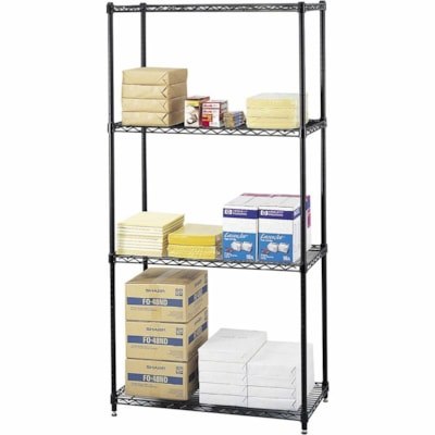 Safco Commercial Wire Shelving - 18" (457.20 mm) Width x 72" (1828.80 mm) Depth x 36" (914.40 mm) Height - 4 x Shelf(ves) - 2000 lb (907184.74 g) Load Capacity - Leveling Glide - Black - Powder Coated - Steel - Assembly Required UNIT 36" X 18" BLACK  RTA