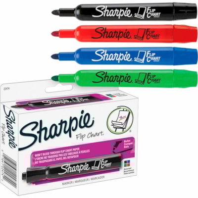 Sharpie - Marqueurs Flip Chart - Ogive Pointe de marqueur - Ink Variées - Encre à base d'eau - Barrel Variées - 4 / Ensemble 4/EMB  NOIR/ROUGE/BLEU/VERT 