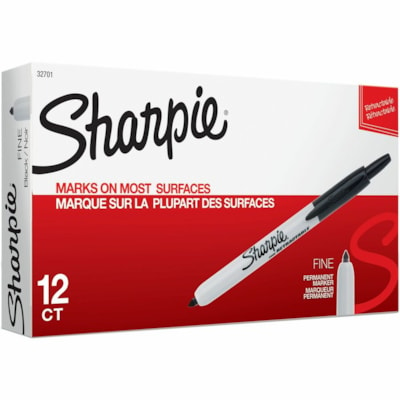 Sharpie Retractable Permanent Marker - Fine Marker Point - Retractable - Black Ink - 1 Dozen MARKERS 