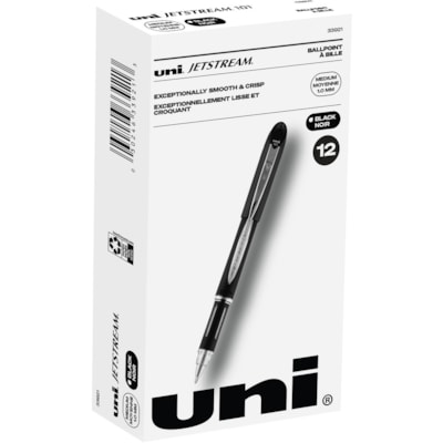 uni® Jetstream Ballpoint Pens - 1 mm (0.04") Medium Pen Point - Refillable - Black Ink - Pigment-based - Black Stainless Steel Barrel - 1 Dozen BLACK W/WINDOWED GRIP TO MONITOR INK REFILLABLE 12/BOX