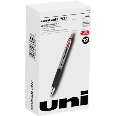 uniball(tm) 207 Gel Pen - 0.7 mm (0.03") Medium Pen Point - Refillable - Retractable - Red Ink - Gel-based - 1 Dozen RETRACTABLE SMOOTH INK RUBBER GRIP REFILLABLE