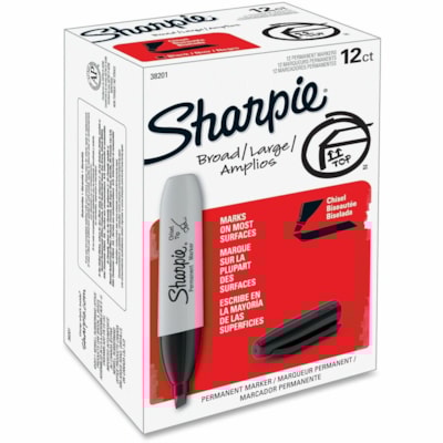 Sharpie - Marqueurs permanents à grand corps - Large Pointe biseautée Pointe de marqueur - Ink Noir - Encre à base d'alcool - 1 chaque  