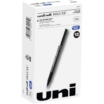 uniball(tm) Deluxe Rollerball Pens - 0.5 mm (0.02") Micro Pen Point - Blue Ink - Gray Barrel - 1 Dozen DELUXE .2MM LINE HIGH FIDELITY INK DISPOSABLE SANFORD