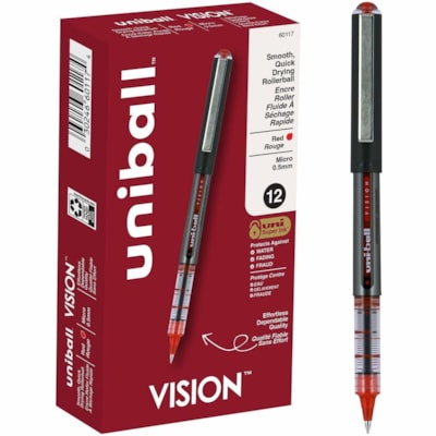 uniball(tm) Vision Rollerball Pens - 0.5 mm (0.02") Micro Pen Point - Red Ink - 1 Each VISION INK WINDOW UNI-FLOW WATER/FADE PROOF DISPOSABLE