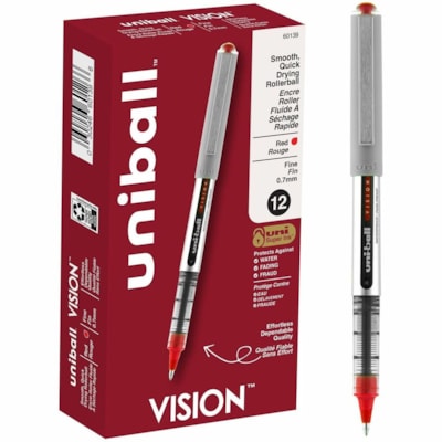uniball(tm) Vision Rollerball Pens - 0.7 mm (0.03") Fine Pen Point - Red Ink - 1 Dozen  