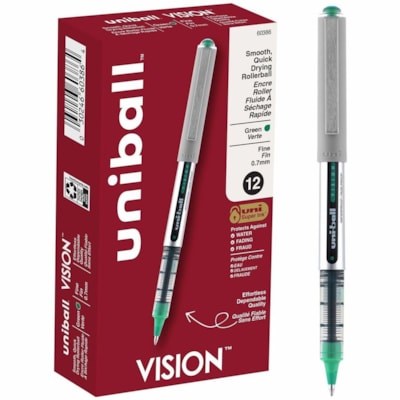 uniball(tm) Vision Rollerball Pens - 0.7 mm (0.03") Fine Pen Point - Green Ink - 1 Dozen VISION WATER/FADE PROOF DISPOSABLE