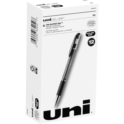 uniball(tm) Gel Grip Pens - 0.7 mm (0.03") Medium Pen Point - Black Ink - Gel-based - 1 Dozen MED. NON-REFILLABLE SANFORD