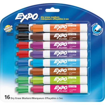 Expo Low-Odor Dry-erase Markers - Bold Chisel Marker Point - Assorted Ink - 16 / Set CHISEL TIP ASSORTED COLORS