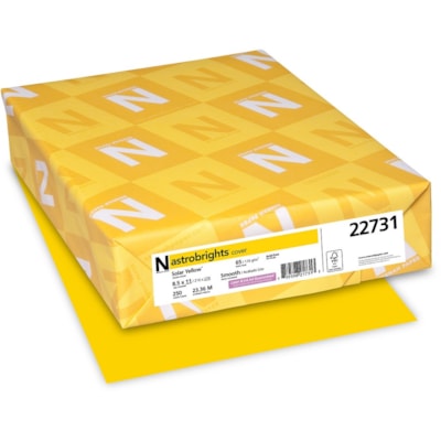 Astrobrights Colored Cardstock - Solar Yellow - Letter - 8 1/2" (215.90 mm) x 11" (279.40 mm) - 65 lb (29483.50 g) Basis Weight - Smooth - Acid-free, Lignin-free, Durable, Heavyweight - Solar Yellow - 250 / Pack FSC LASER INKJET GUARANTEED 