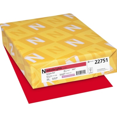 Astrobrights Color Card Stock - Re-Entry Red - Letter - 8 1/2" (215.90 mm) x 11" (279.40 mm) - 65 lb (29483.50 g) Basis Weight - Smooth - Green Seal - Acid-free, Lignin-free, Durable, Heavyweight - Re-entry Red - 250 / Pack 250/PK RE-ENTRY RED 30% PCW FSC & GREEN SEAL CERTIFIED