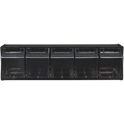 Deflecto Tilt Bin Interlocking Multi-Bin Storage Organizer - 5 Compartment(s) - 6.5" (165.10 mm) Height x 23.6" (600.08 mm) Width x 5.3" (133.35 mm) Depth - Interlockable - Black - Plastic - 1 Each BLACK WITH 5 CLEAR REMOVABLE BINS  MODULAR