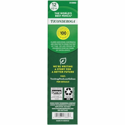 Ticonderoga Wood-Cased Pencils - Black Lead - 2HB - Yellow Barrel - 12 / Box UNSHARPENED 
