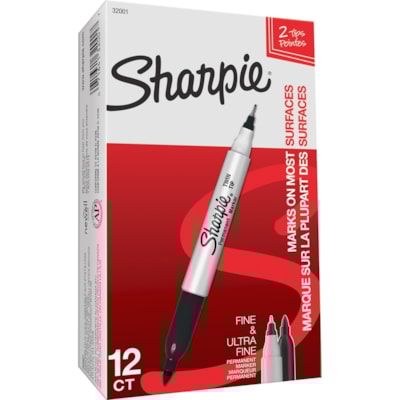 Sharpie - Marqueur permanent Twin Tip - Fine, Ultra fine Pointe de marqueur - Ink Noir - Encre à base d'alcool - 1 chaque POINTE OGIVE & ULTRA FINE PERMANENT