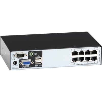 Black Box - Boîtier de commutation KVM ServerSwitch - 8 Ordinateur(s) - 1 Utilisateur(s) local - 1 Utilisateur(s) distant - 1600 x 1200 - 9 x Réseasu (RJ-45) - 2 x USB - 1 x VGA - Bureau NO IP KV1081A 