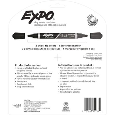 Expo 2-in-1 Dry Erase Markers - Chisel Marker Point - Assorted Ink - 8 / Pack CHISEL LOW ODOR 