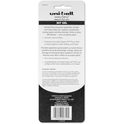 uniball(tm) 307 Skip-Free Retractable Pen - 0.7 mm (0.03") Medium Pen Point - Retractable - Assorted Ink - Gel-based - Black Barrel - 3 / Pack  