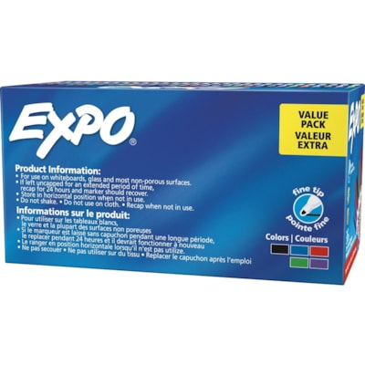 Marqueur effaçable à sec Expo - Fin Pointe de marqueur - 36 / emballage À POINTE FINE ET FAIBLE ODEUR COULEURS VARIÉES  BTE DE 36