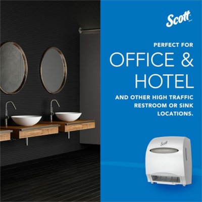 Scott Essential Automatic Hard Roll Towel Dispenser - Touchless Dispenser - 15.76" (400.33 mm) Height x 12.70" (322.58 mm) Width x 9.57" (243.13 mm) Depth - White - Durable, Key Lock, Jam Resistant - 1 / Carton  